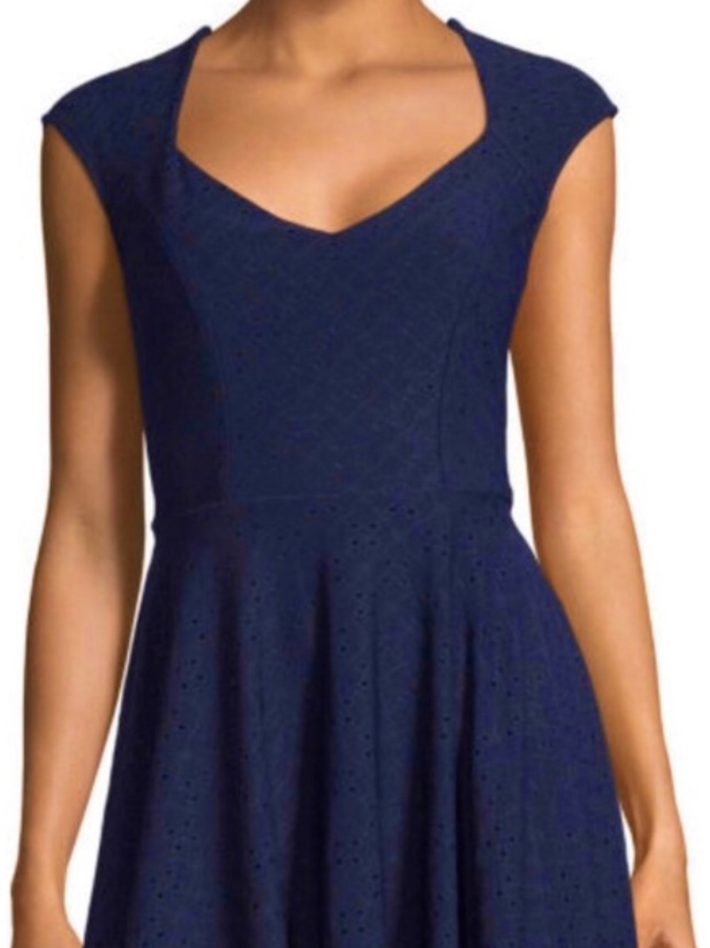 My Michelle Navy Eyelet V-Neck Fit & Flare Dress